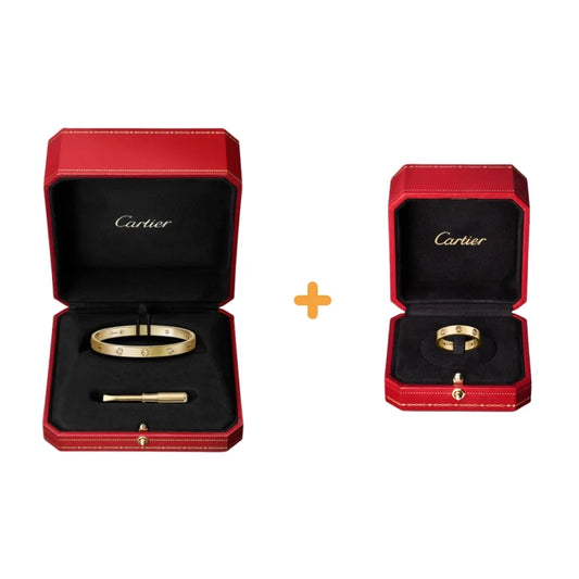 Ensemble deux pièces de la collection LOVE – un bracelet serti de 4 diamants et une bague sertie de 8 diamants